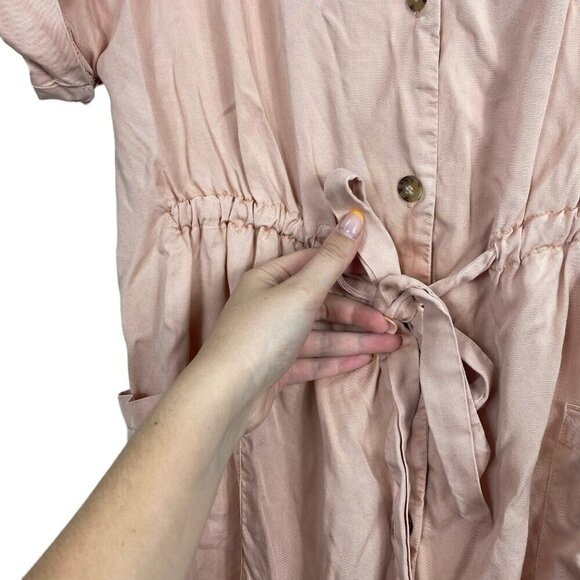 Zara Light Pink Button Tie Waist T Shirt Dress XSmall - Picture 7 of 12